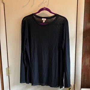 LOGO by Lori Goldstein Black Long-Sleeve Sheer-Trim Tee